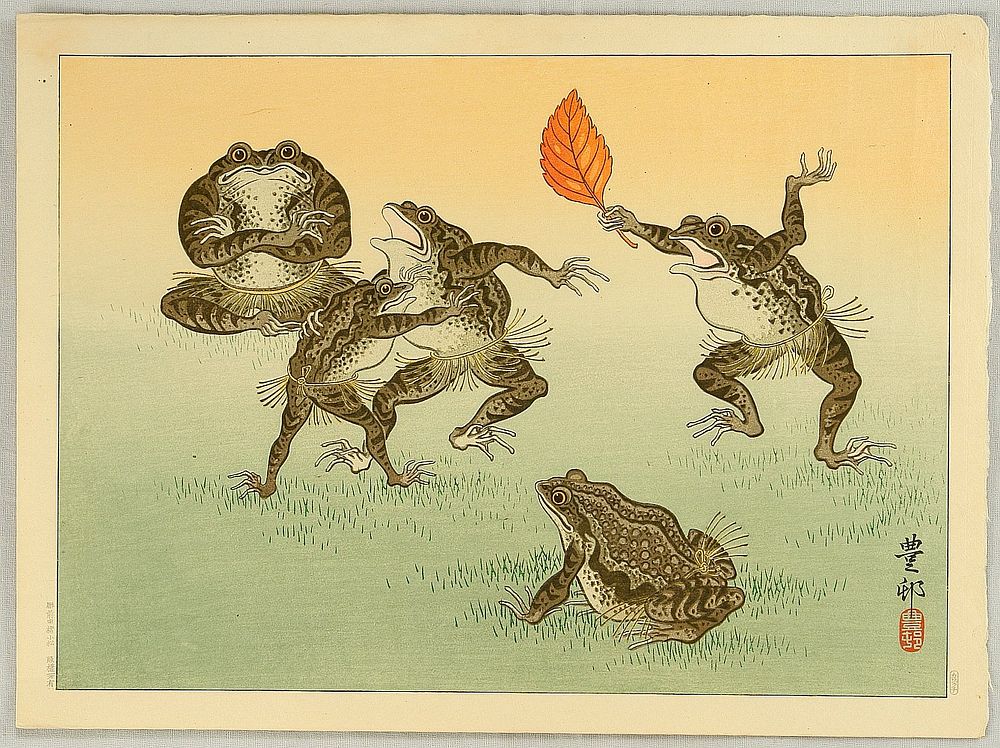 Frog Sumō, Woodblock Print
