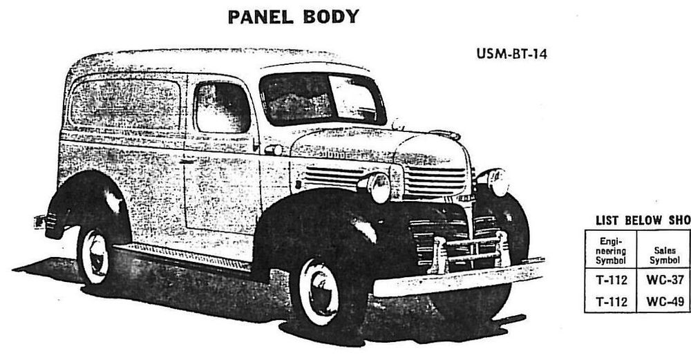 Dodge WC-37 / WC-49 Panel Body (engineering code T-112; body type code USM-BT-14) — NOTE: Carried over body from previous…