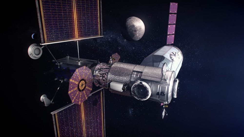 Concept art of the Lunar Gateway space station as it is intended to appear in 2024, with the Power and Propulsion Element…