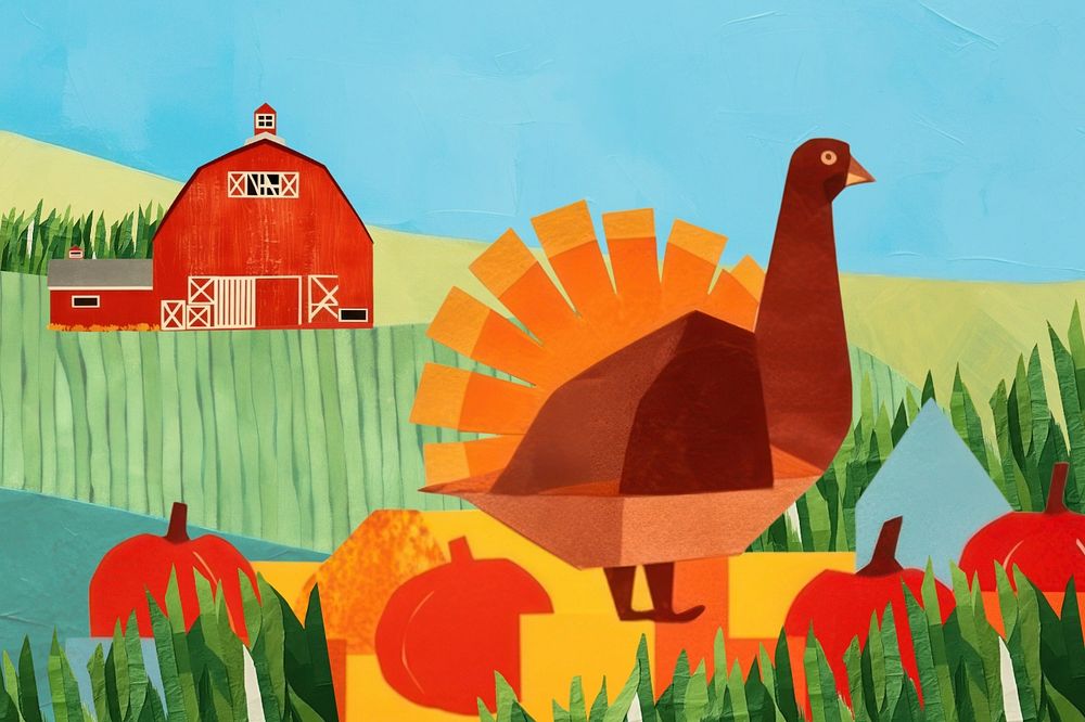 Turkey in a farm, agriculture paper craft remix