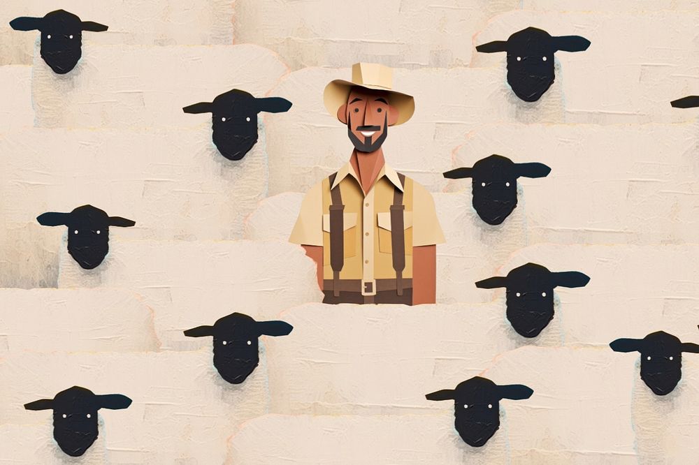 Farmer and sheep, agriculture paper craft remix