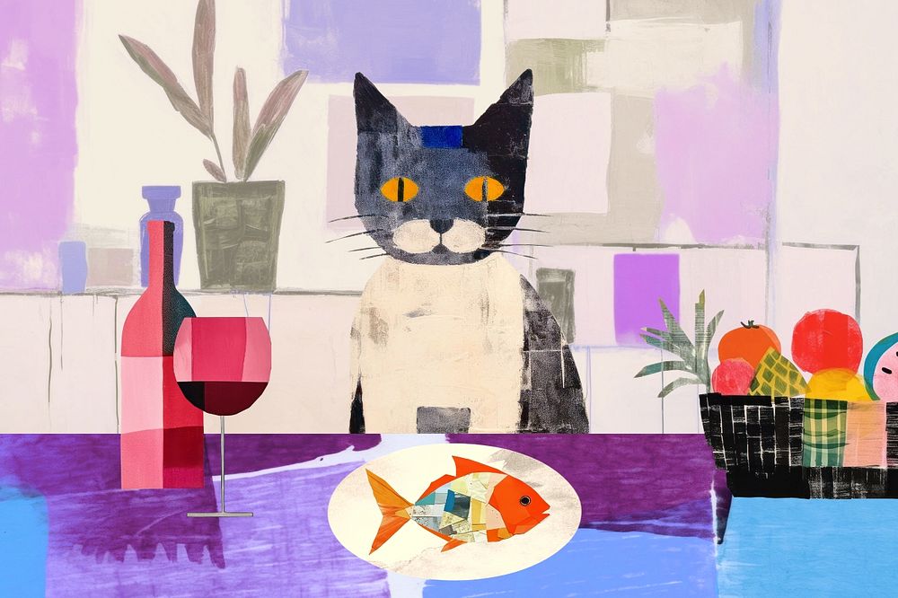 Cat dining table, pet animal paper craft remix