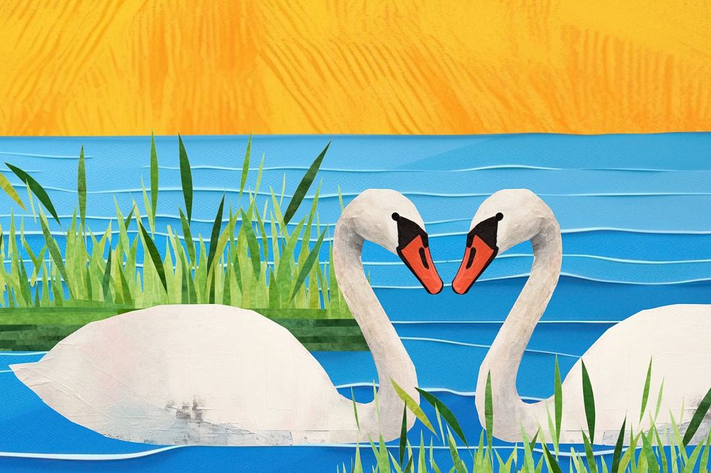 Heart swan couple in a lake paper craft remix
