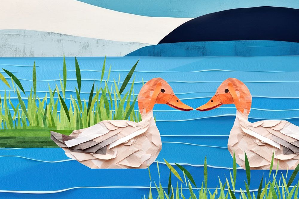 Duck couple in a lake paper craft remix