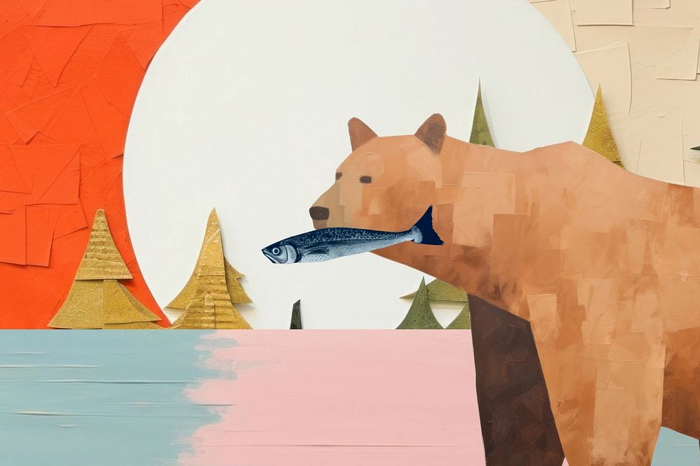 Grizzly bear eating fish paper craft remix