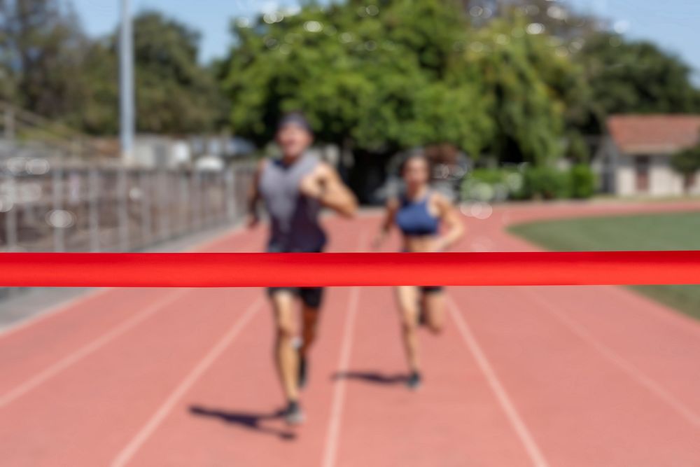 Man and woman runners competiong, athletic race competition 