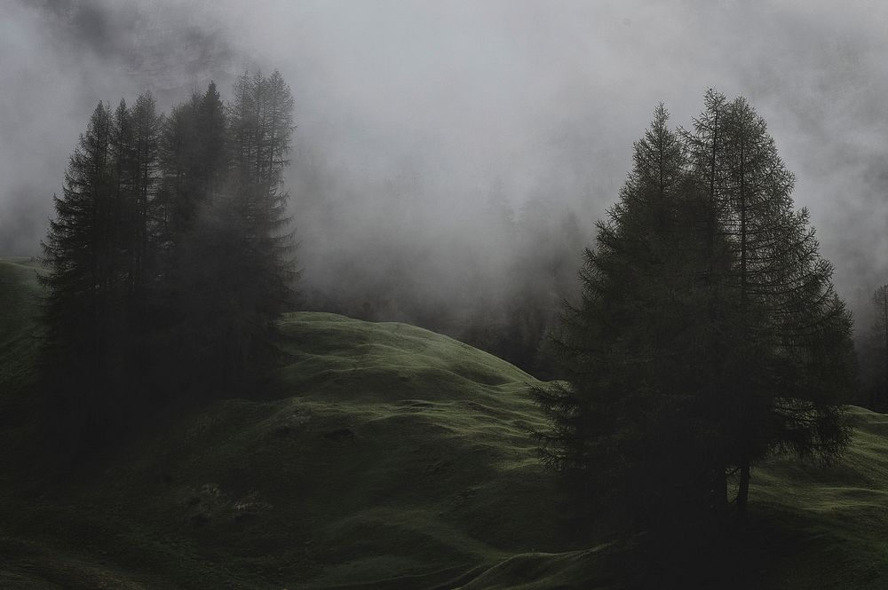 Free foggy mountain landscape image, public domain nature CC0 photo.