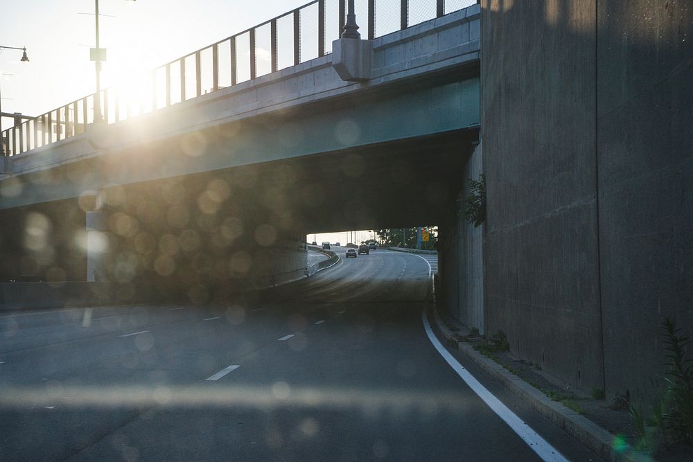 Free city driving highway under bridge public domain CC0 photo.