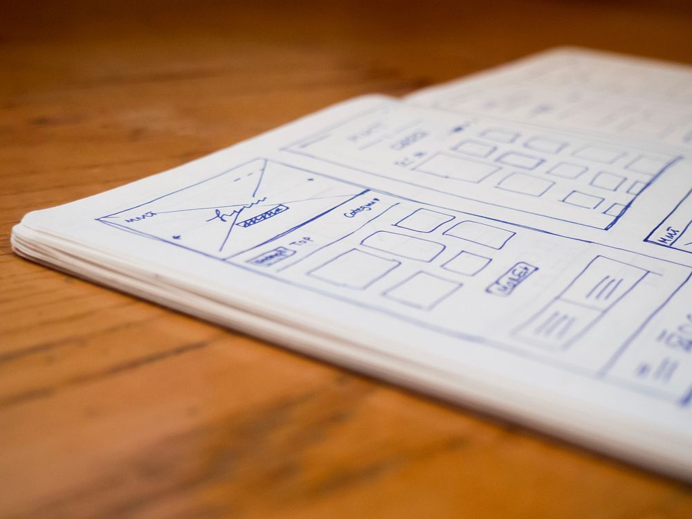 Free open notebook wireframe sketch image, public domain design CC0 photo.