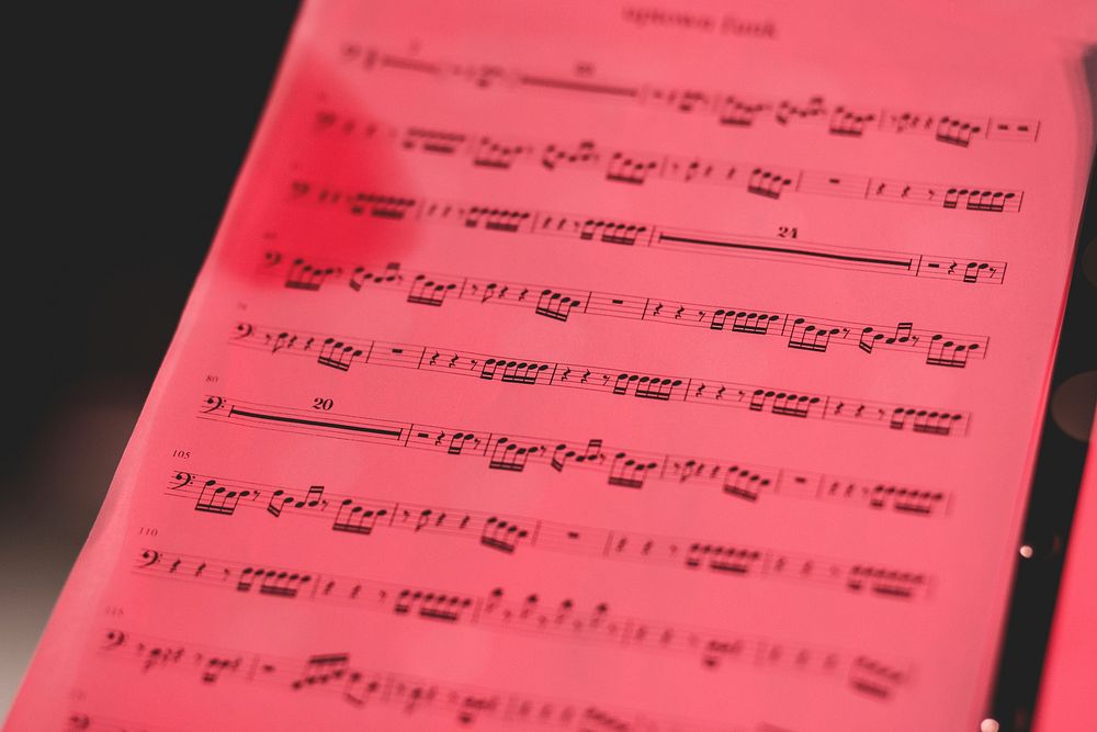 Free red musical notes sheet image, public domain music CC0 photo.