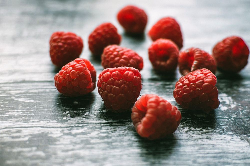 Free close up fresh raspberries image, public domain fruit CC0 photo.