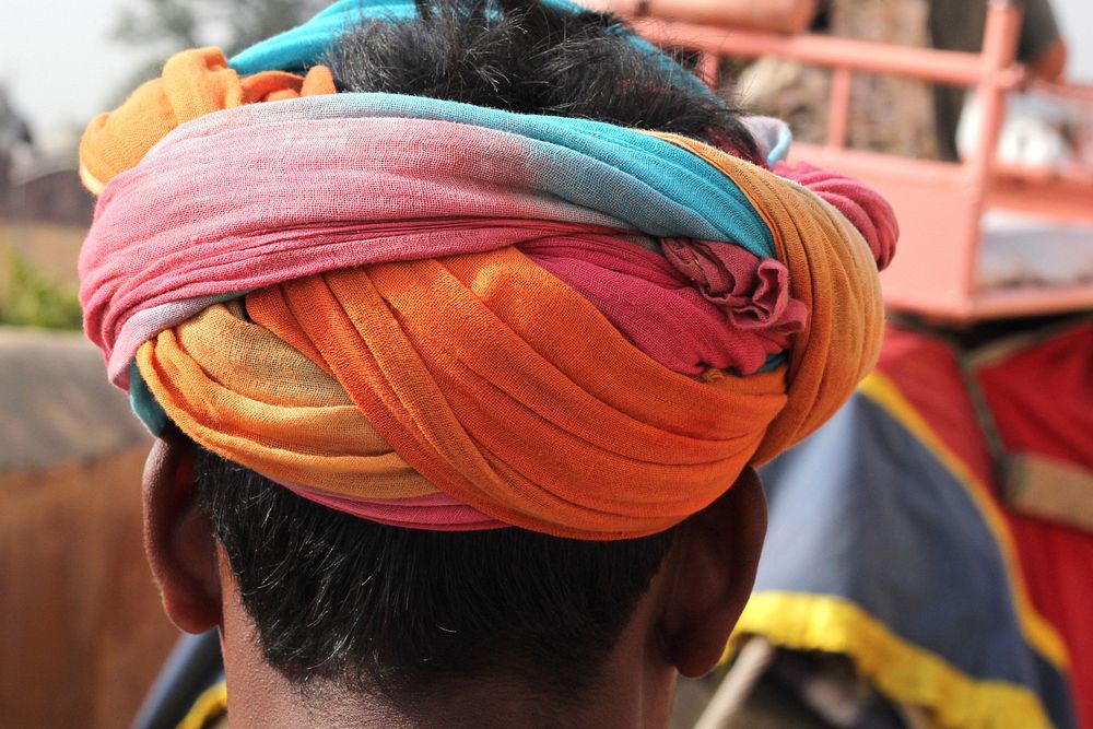 Man wearing colorful turban, free public domain CC0 photo