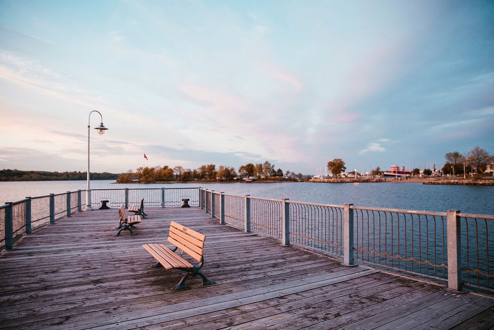 Waterfront dock with benches, free public domain CC0 photo