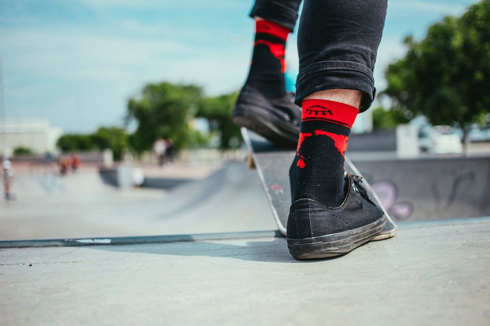 Free person on skateboard in skate park photo, public domain sport CC0 image.