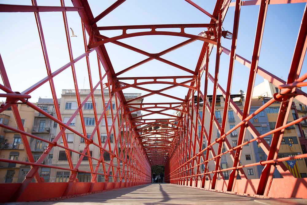 Free red pedestrian bridge image, public domain city CC0 photo.