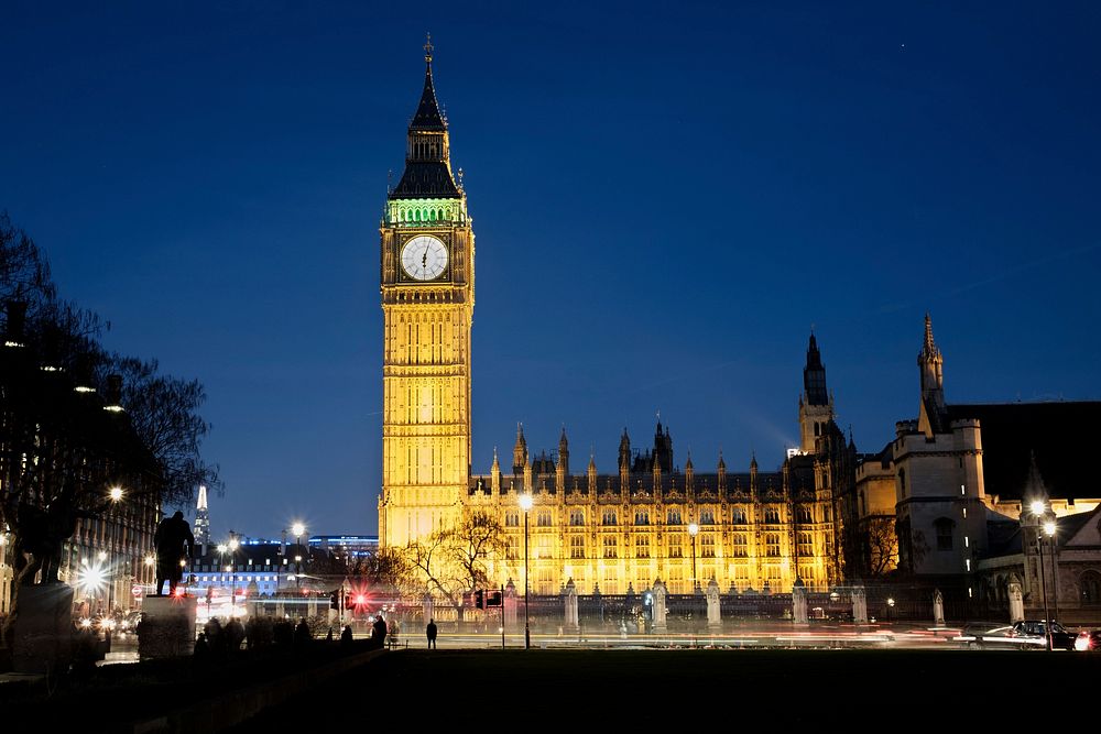 Free big ben clock tower in London city at night public domain CC0 photo.