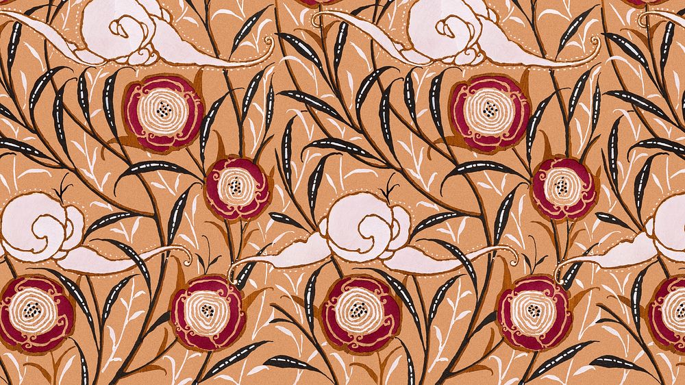 Aesthetic botanical pattern, seamless Art Nouveau desktop wallpaper background in oriental style