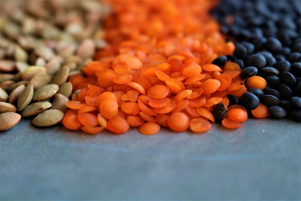 Free tricolor lentils close up image, public domain food CC0 photo.