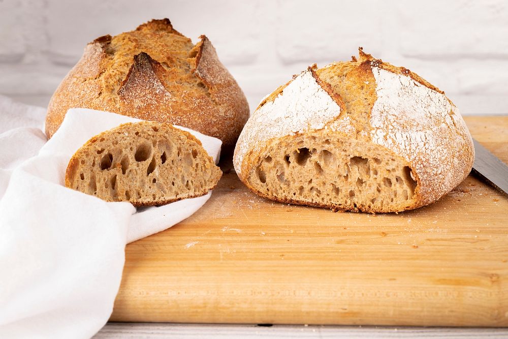 Free slice of homemade sourdough bread, public domain food CC0 photo.