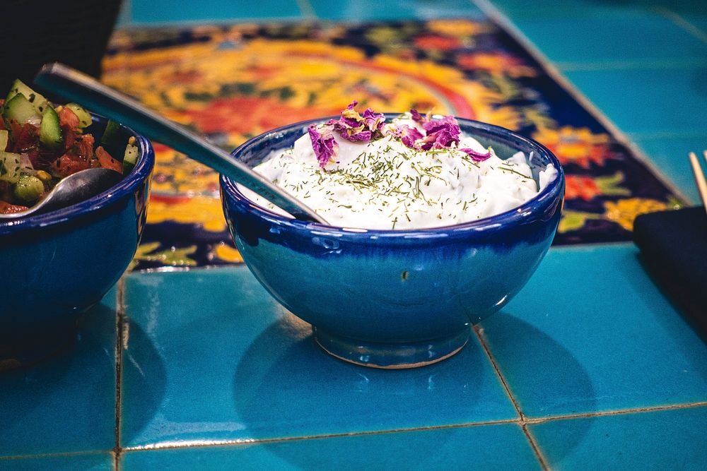 Yogurt with fresh mint, Iranian food image, free public domain CC0 photo.