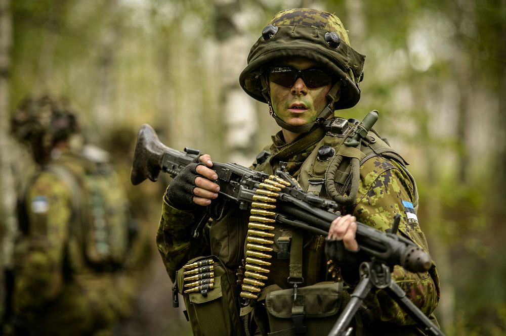 Lanes Training. Estonian Soldiers patrol a forest during a training lane at Adazi Training Area, Latvia. U.S. Army National…