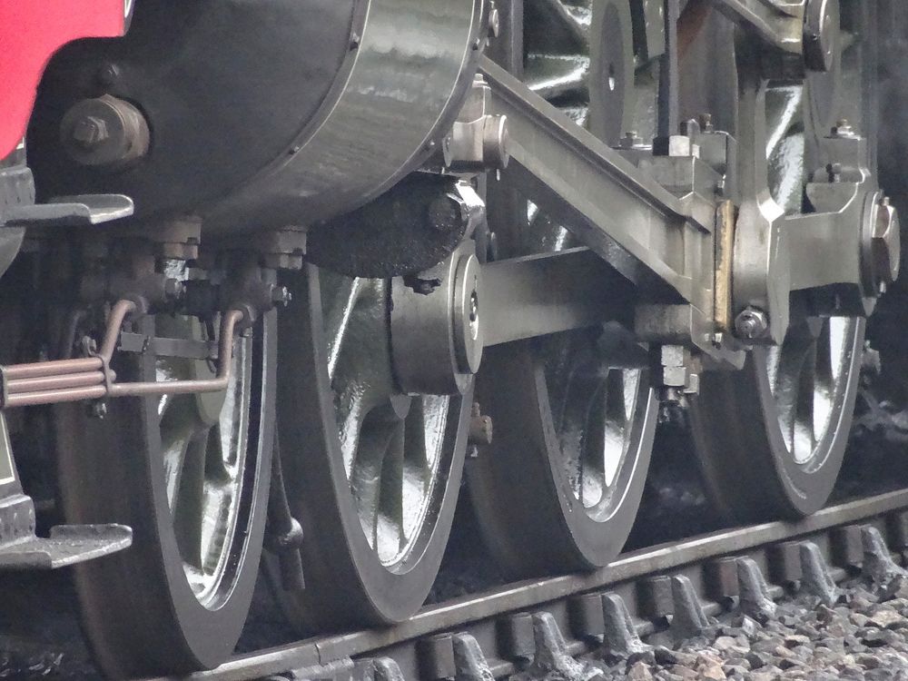 Steam engine on a track. Free public domain CC0 photo.