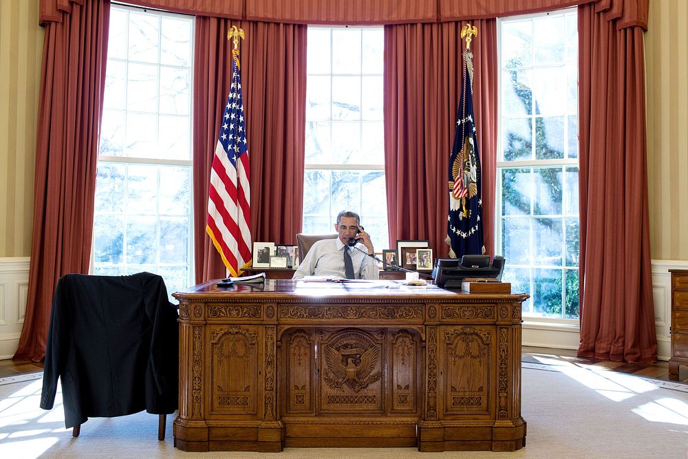 President Barack Obama talks on the phone with President Beji Caid Essebsi of Tunisia during a foreign leader call in the…