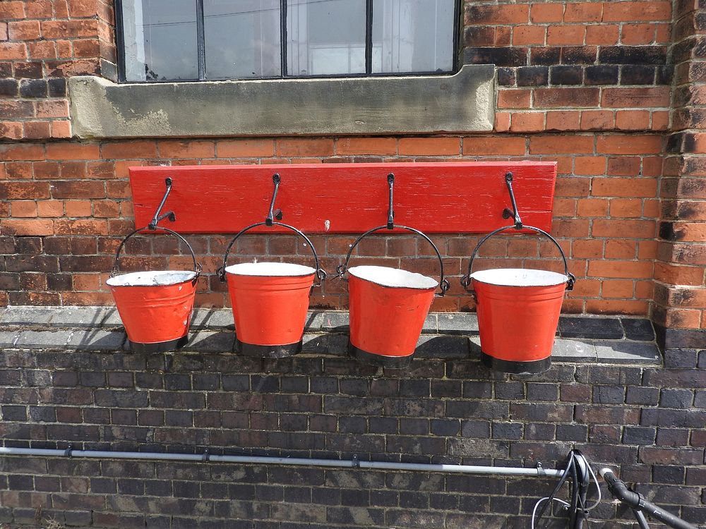 Red buckets. Free public domain CC0 photo. 