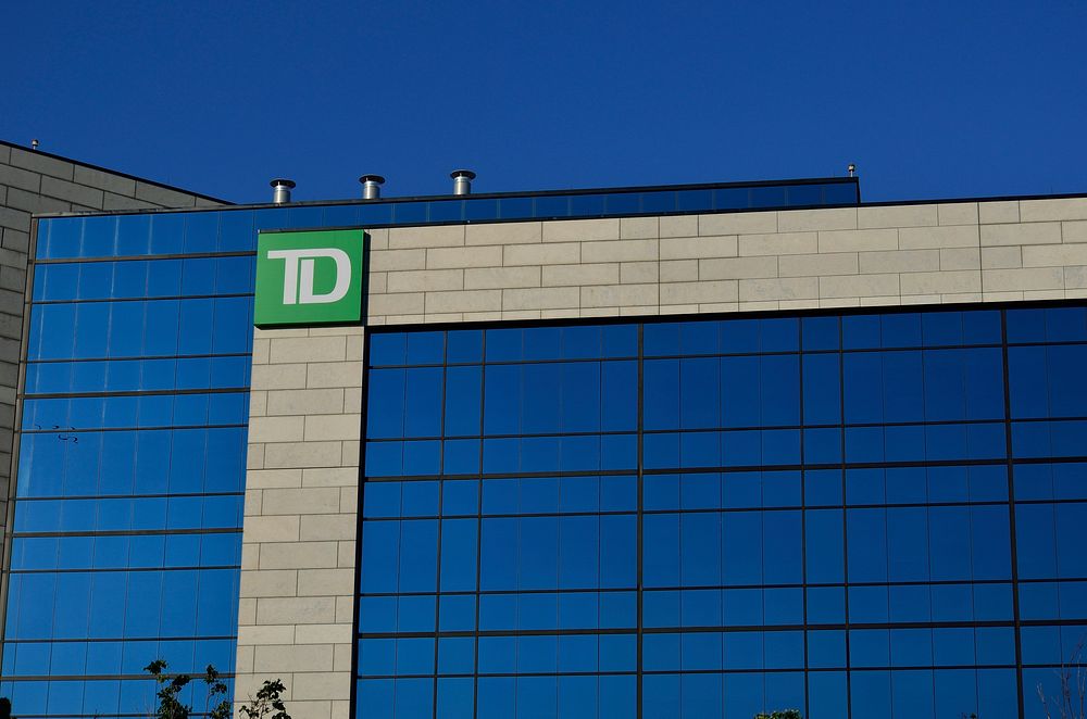 TD sign on building, location unknown, June 2, 2015.
