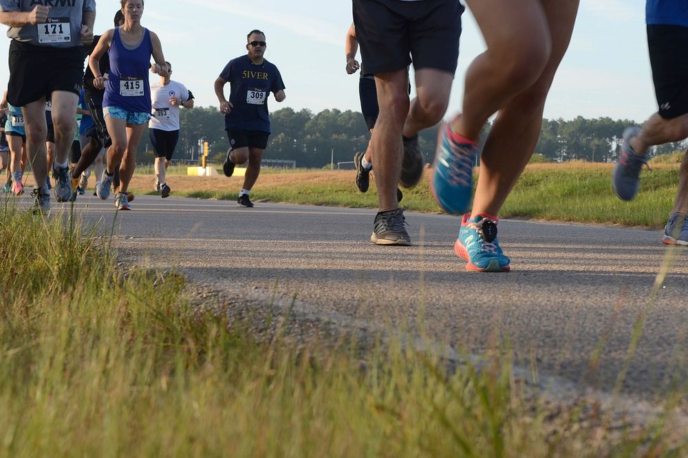 U.S. Airmen assigned to the 169th Fighter Wing and the South Carolina Air National Guard, participate in a base 5k/10k fun…
