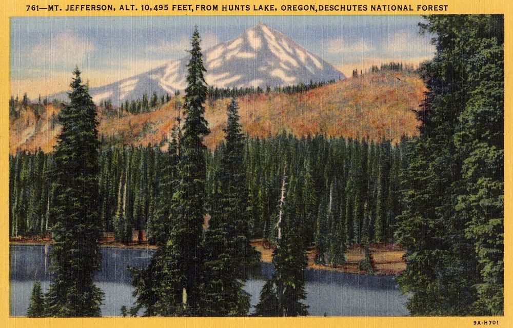 Mt. Jefferson, 10,495 Ft, Deschutes NF, OR c1930, Deschutes National Forest Historic Photo. Original public domain image…