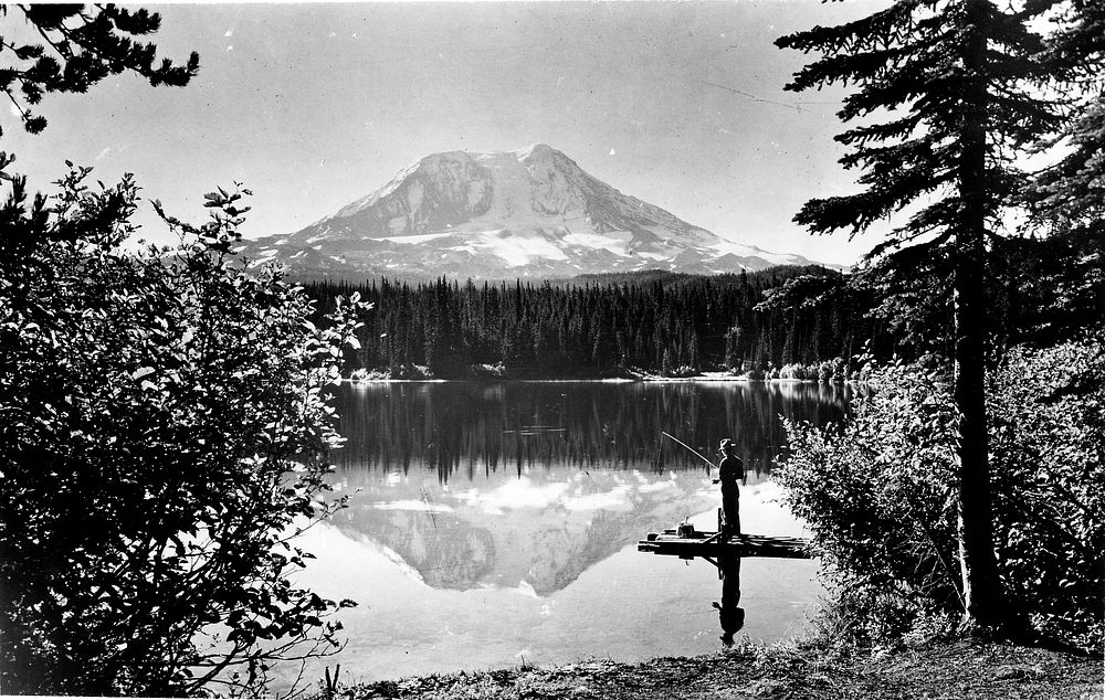 Mt Adams from Tekhlakh Lake, Columbia NF, WA 1937, Gifford Pinchot National Forest Historic Photo. Original public domain…