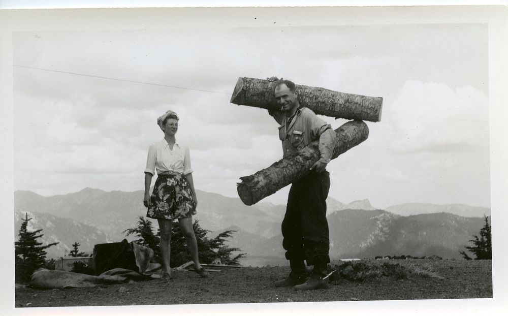Couple standing with a nice view in 1940s, Columbia NF