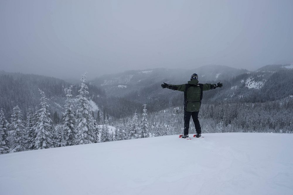 Man on snowy mountain. Free public domain CC0 photo.