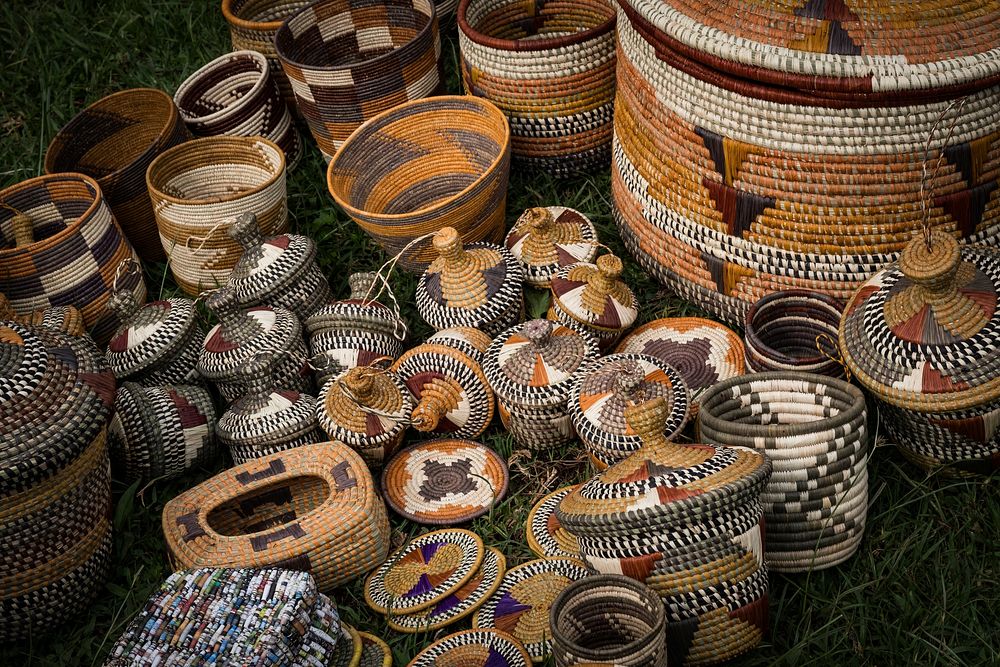 Handmade rattan goods at a local market. Free public domain CC0 photo.