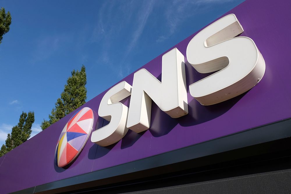 SNS logo, major Dutch bank. Amstelveen, Netherlands - September 18, 2016