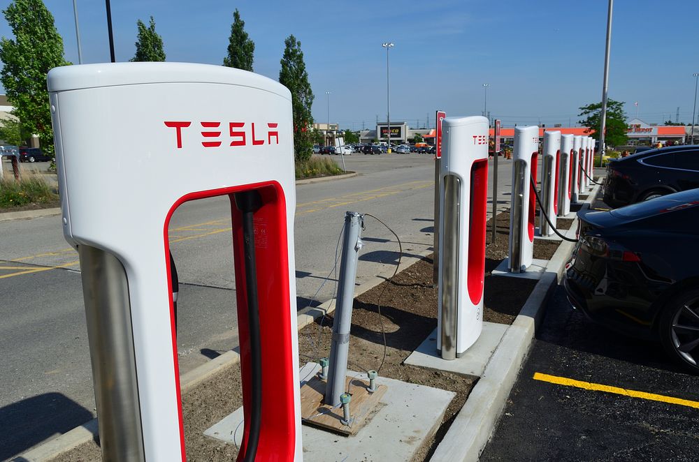 Tesla Supercharger, Location unknown, June 30, 2018.