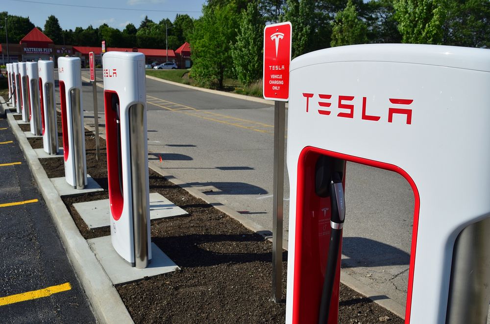 Tesla Supercharger, Location unknown, June 30, 2018.