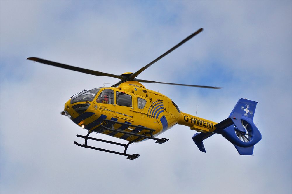 Mid Flight, helicopter. Birkenhead, England, United Kingdom - April 13, 2017