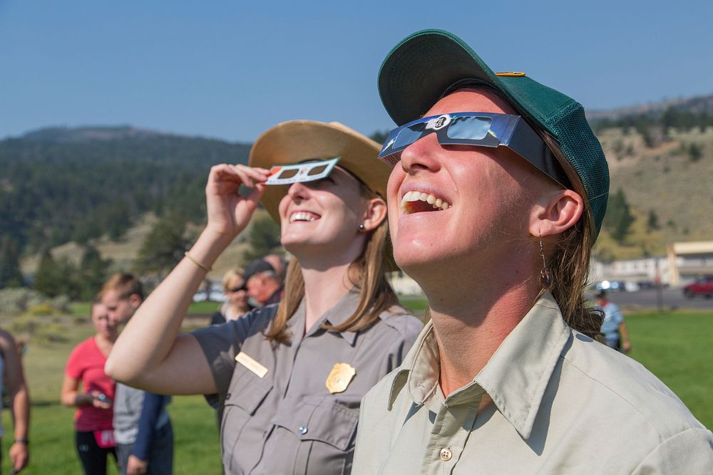 Scenes from the August 21, 2017 eclipse in Mammoth Hot Springs ecby Neal Herbert. Original public domain image from Flickr