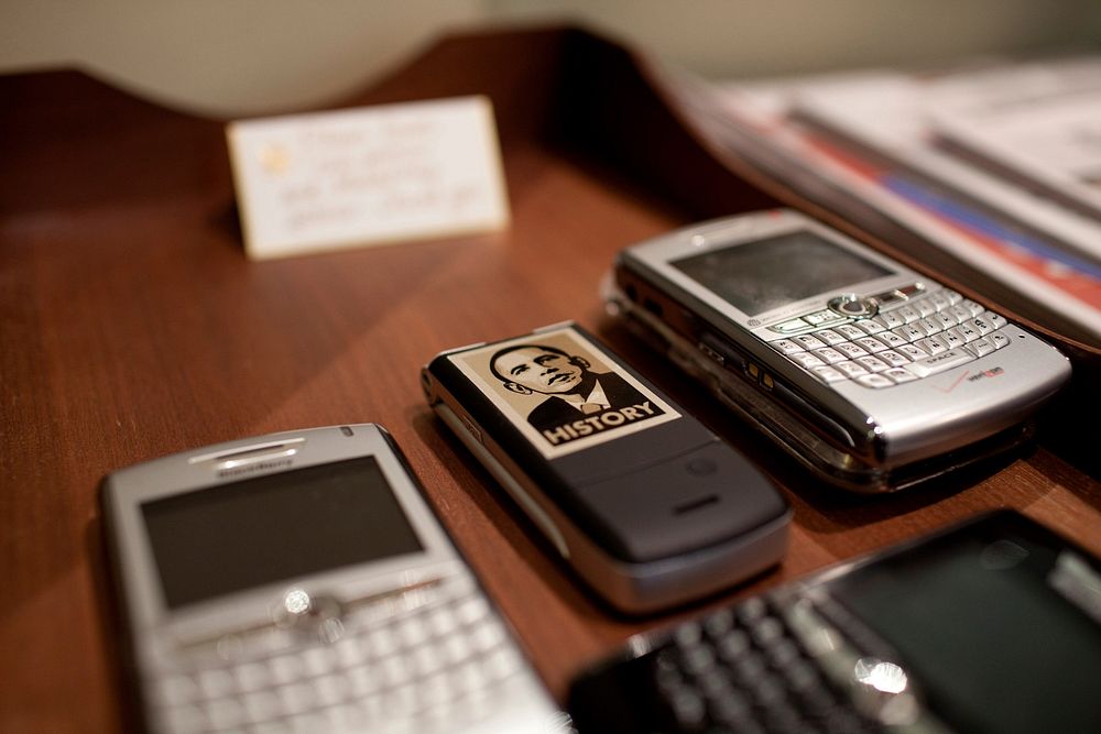 Cell phones are left outside the Oval Office during a meeting with President Barack Obama, May 25, 2009.