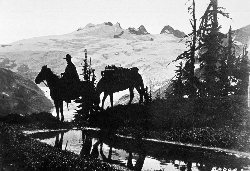 Silhouette of wilderness ranger 1920's. Original public domain image from Flickr