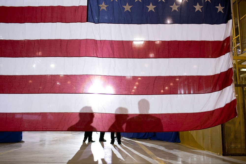 The stage is prepared at Monaco RV manufacturing in Wakarusa, Ind. for President Barack Obama's remarks on the economy later…