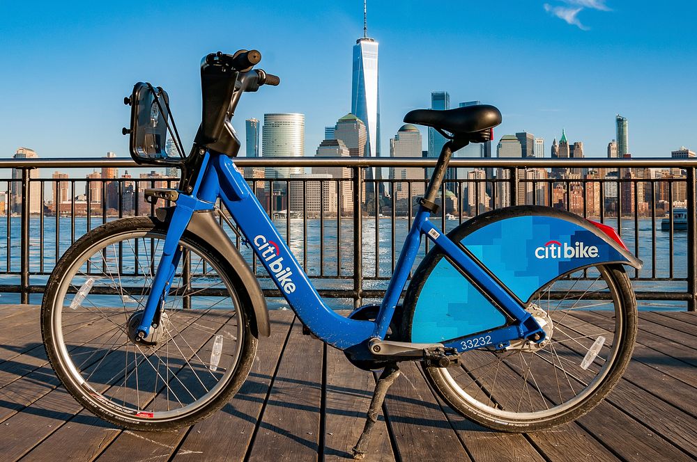 Citi Bike, Hudson River Waterfront, New Jersey, USA, January 10, 2018.