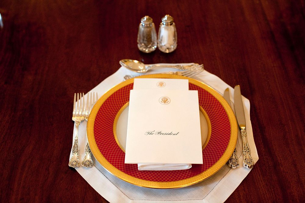 President Barack Obama's place-setting before a dinner in the Old Family Dining Room of the White House on June 24, 2009.