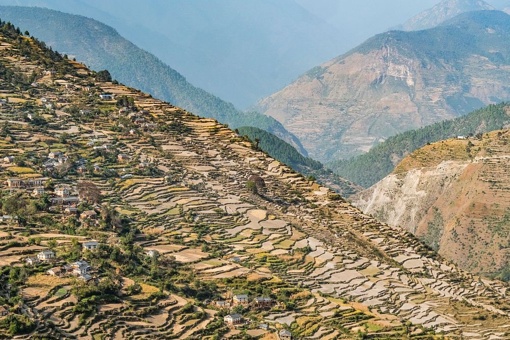 Nepal hillside background, farming and agriculture photo. Free public domain CC0 image.