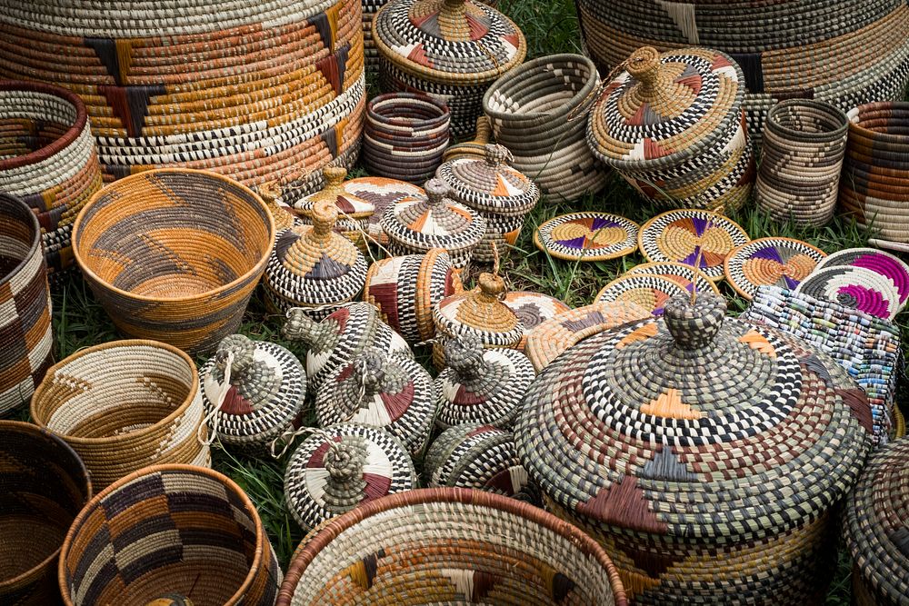 Handmade rattan baskets at a local market. Free public domain CC0 photo.