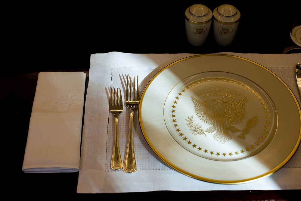 A shadow is cast across a place setting in President Barack Obama's private dining room on Oct. 13, 2009.