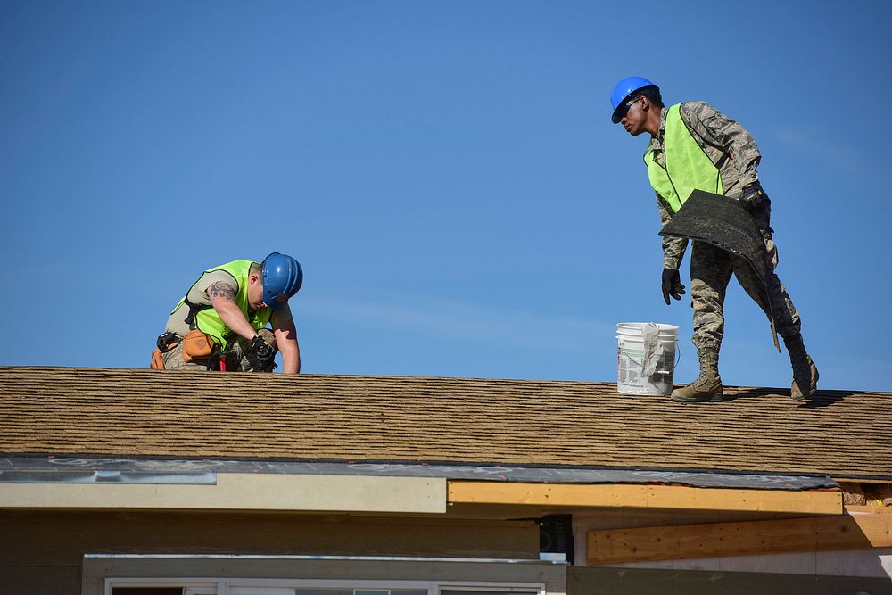 U.S. Airmen from the 169th Civil Engineer Squadron, construct homes for Native American veterans during the…