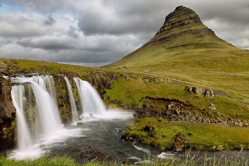 Mount Kirkjufell waterfall in Iceland. Free public domain CC0 image.